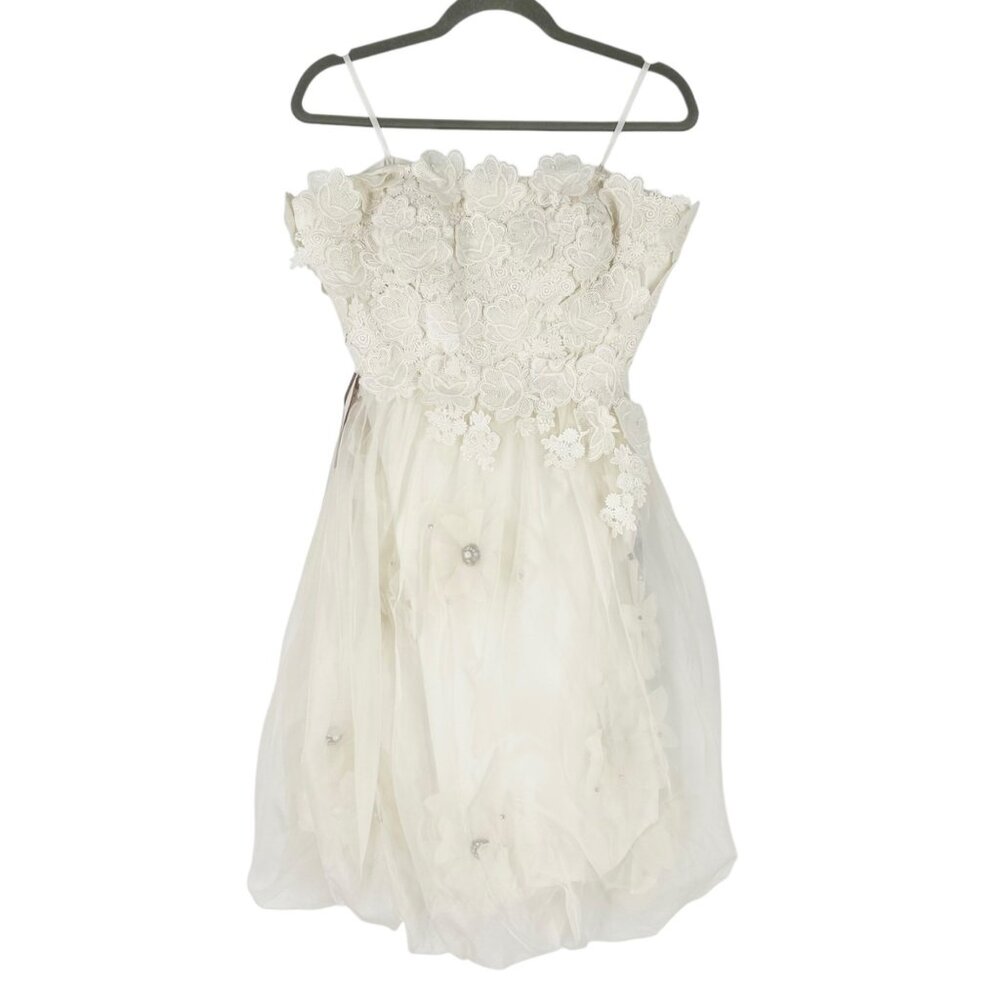 NWT BHLDN Anthropologie Bryn Floral Lace Tulle Skirt Strapless Bridal Mini Dress - Picture 2 of 14